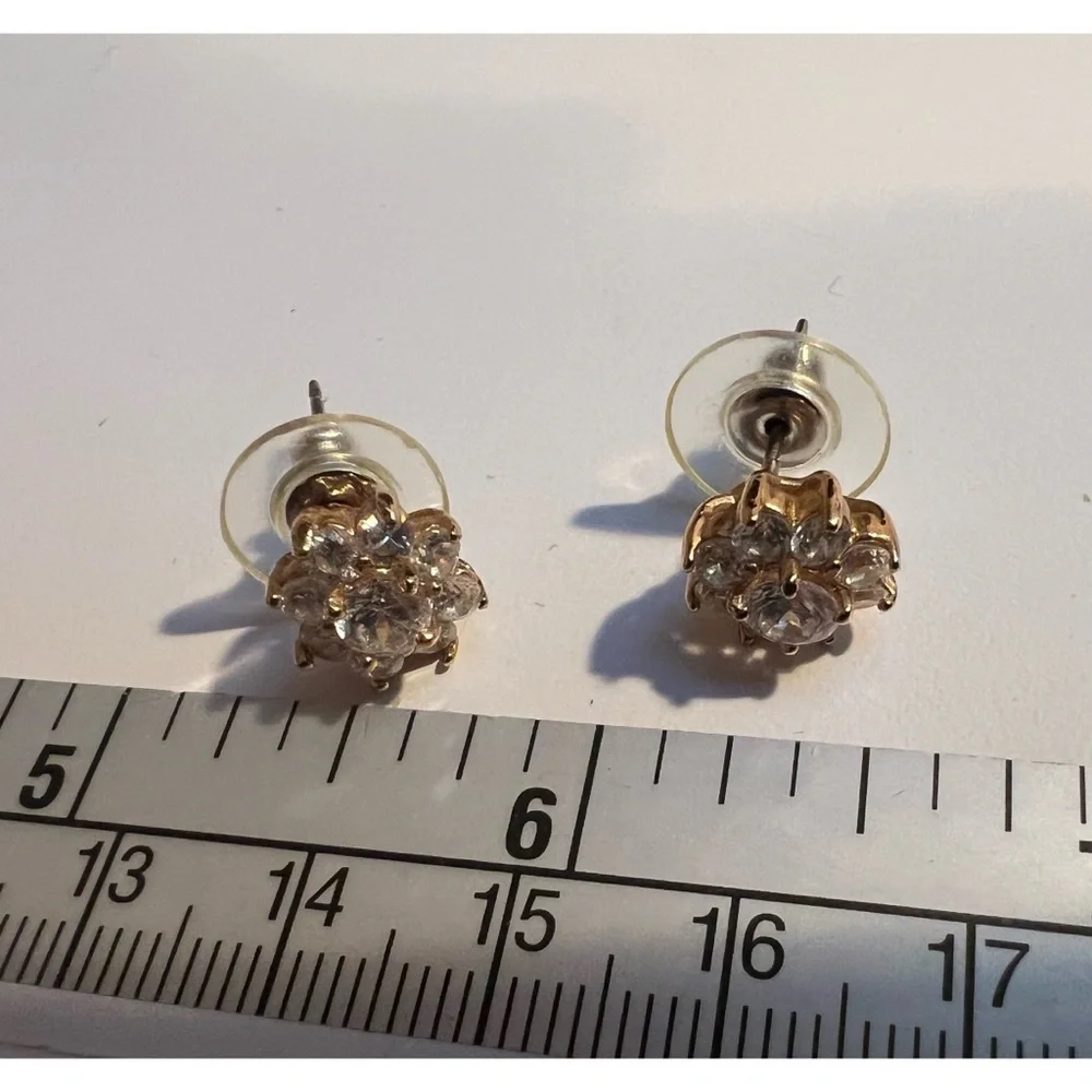 Gold Plated Floral Pattern CZ Post Back Earrings #151